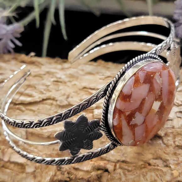 Blushing Harmony Sterling Silver Pink Quartz Cuff Bracelet, - Picture 6 of 8